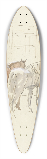 Adolf le Comte - Man met twee paarden voor een gebouw 39.3 inch art pintail longboard deck