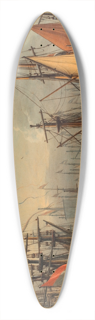 Aernout Smit - A view of the IJ harbour in winter, Amsterdam, with figures skating between the ships, a figure seated on an ice floe in the foreground 39.3 inch art pintail longboard deck