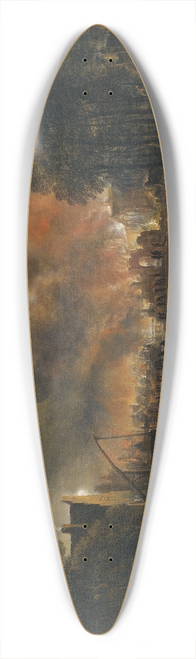 Aert van der Neer - A Moonlit Landscape With A Burning Village 39.3 inch art pintail longboard deck
