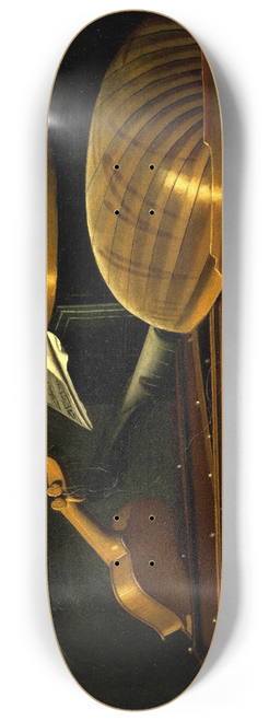 Bartholomeo Bettera - Still Life with Musical Instruments and Books 8.25 inch art skate deck