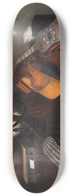 Bartolomeo Bettera - Still Life With Musical Instruments, Books And Playing Cards 8.25 inch art skate deck