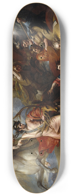 Benjamin West - Alexander III of Scotland Rescued from the Fury of a Stag by the Intrepidity of Colin Fitzgerald (The Death of the Stag) 8.25 inch art skate deck
