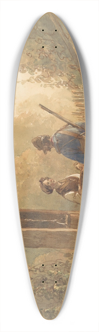 Andreas Schelfhout - Jager in gesprek met een boerin bij een waterput, naast hem een hond 39.3 inch art pintail longboard deck