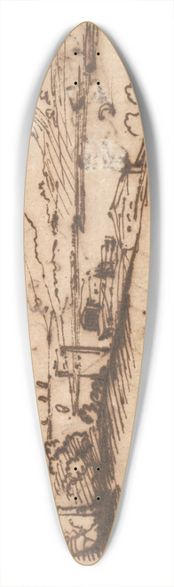 Annibale Carracci - An extensive coastal landscape with a procession of figures in the foreground and buildings on the water 39.3 inch art pintail longboard deck