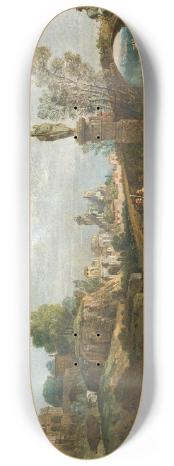Bernardo Bellotto - Landscape capriccio with classical and medieval motifs and some buildings from Dresden 8.25 inch art skate deck