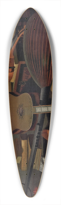 Bartolomeo Bettera - Musical instruments, books, music scores, a globe and a rooster on a table draped with a carpet 39.3 inch art pintail longboard deck