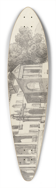 Carlo Labruzzi - A view of a villa from a terrace with a balustrade surrounded by statues 39.3 inch art pintail longboard deck