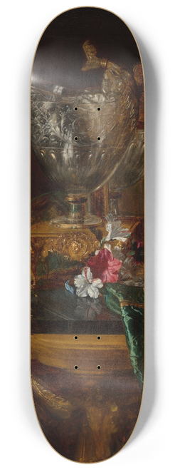 Blaise-Alexandre Desgoffe - A nautilus cup on a carved stand with a floral still life 8.25 inch art skate deck