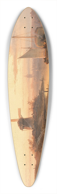 Charles Leickert - Fishermen by a Canal at Dusk 39.3 inch art pintail longboard deck