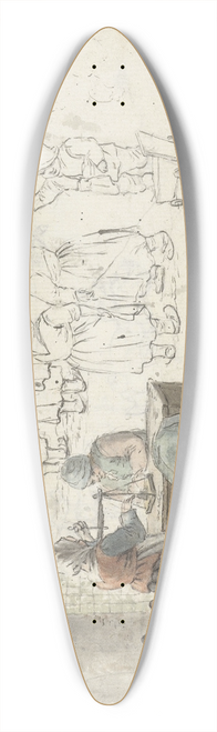 Christina Chalon - Schetsen van goudweegster en kinderen 39.3 inch art pintail longboard deck