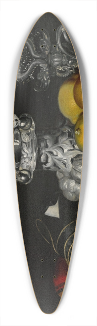 Circle of Georg Hinz - Still life with a faon-de-Venise serpent-stemmed wine glass, a silver vessel, a block of sugar and lemons on a pewter plate, all on a draped table 39.3 inch art pintail longboard deck