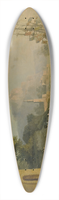 Claude-Joseph Vernet - View of a Mediterranean port with a group of figures on the shores edge, a large ship beyond 39.3 inch art pintail longboard deck