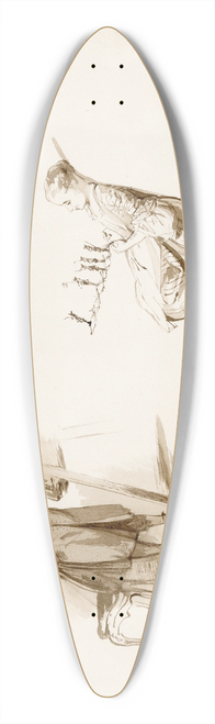 David Bles - Several separate scenes, man looking at an easel, girl with board game 39.3 inch art pintail longboard deck