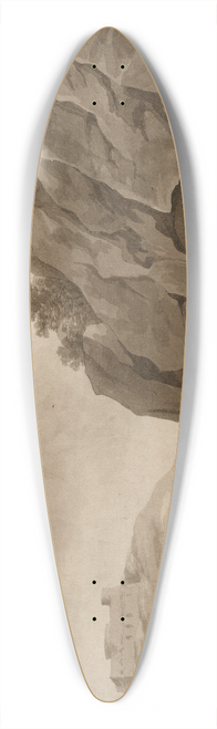 David Humbert de Superville - High rocks with fortress on both sides of a river 39.3 inch art pintail longboard deck