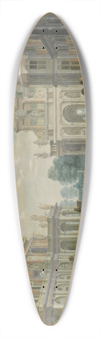 Dirck Van Delen - An ElaboratePalace Courtyard With Elegant Company Proceeding Towards A Great Staircase 39.3 inch art pintail longboard deck