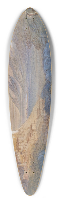 Edward Lear - View of the Castello Caetani and the hill-town of Sermoneta, Lazio, Italy 39.3 inch art pintail longboard deck