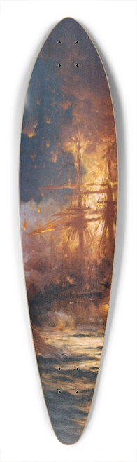 Edward Moran - Burning of the Frigate Philadelphia in the Harbor of Tripoli 39.3 inch art pintail longboard deck