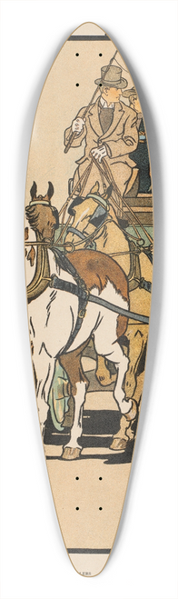 Edward Penfield - Four men riding on top of a carriage being drawn by four horses 39.3 inch art pintail longboard deck