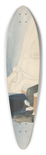 Edwin Austin Abbey - Unfinished drawing of two men sailing 39.3 inch art pintail longboard deck