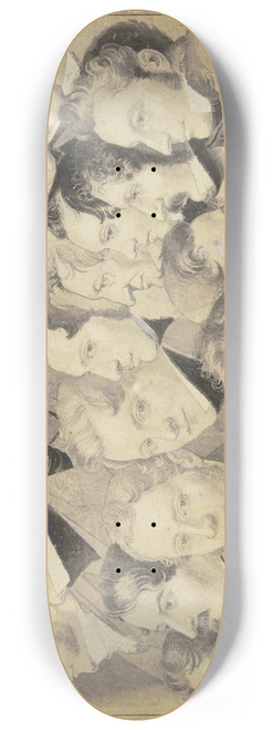 Carl Hoff - Stammgste im Goldenen Pfau, 24 Kpfe, unten in der Mitte der Knstler selbst 8.25 inch art skate deck