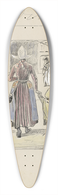 Felix Hess - Straatgezicht met een vrouw in klederdracht en twee kinderen 39.3 inch art pintail longboard deck