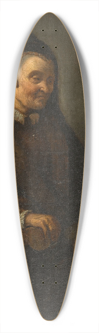 Follower of Rembrandt van Rijn - An old woman with apurse and coins at a table; Allegory of Avarice 39.3 inch art pintail longboard deck