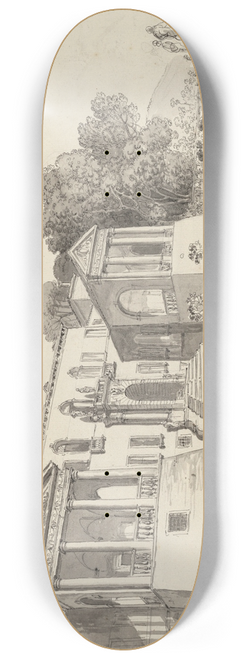 Carlo Labruzzi - A view of a villa from a terrace with a balustrade surrounded by statues 8.25 inch art skate deck