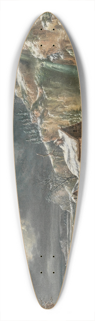 Francesco Foschi - A winter landscape with travellers by a river 39.3 inch art pintail longboard deck