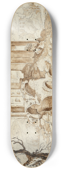 Carlo Labruzzi - The so-called Temple of Venus at Baiae, with tourists preparing to disembark and fishermen mending nets 8.25 inch art skate deck