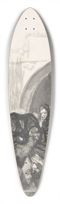 Francisco de Goya - Nothing is Known of This ; two figures picking up a body in front of a church, a monk singing next to them and another in the background 39.3 inch art pintail longboard deck