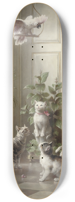 Carl Reichert - Cats and the cockatoo 8.25 inch art skate deck