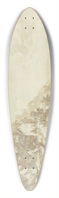 Franz Schtz - Berghang an einem Fluss mit den Husern eines Dorfes, im Vordergrund ein Steintor 39.3 inch art pintail longboard deck