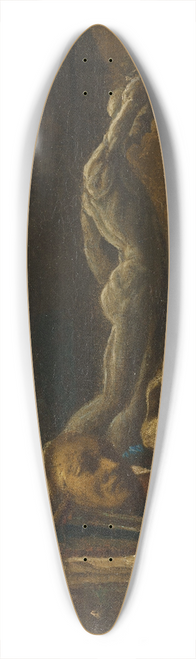 French School - A skull, mask, sword, statuette and book on a table in an artists studio oil on copper 39.3 inch art pintail longboard deck