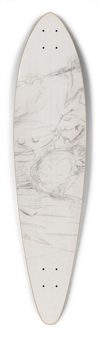 Gabriel Jacques de Saint-Aubin - Study of a seated man reading, with a cat on his lap 39.3 inch art pintail longboard deck