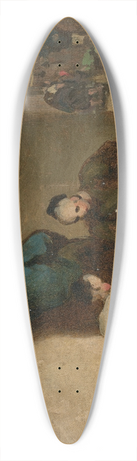 George Chinnery - A street scene in Macau with three men gambling 39.3 inch art pintail longboard deck