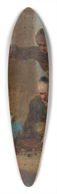 George Chinnery - A street scene in Macau with three men gambling 39.3 inch art pintail longboard deck