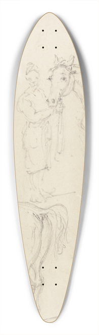 George Chinnery - Studies of Horses with Chinese Grooms, and a Dog 39.3 inch art pintail longboard deck