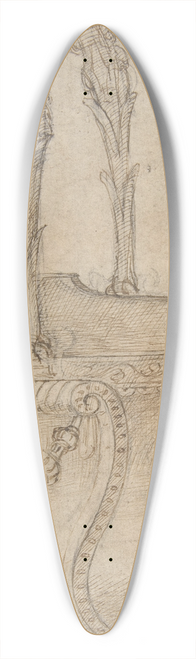 Girolamo Genga - Design for a Bucket-Like Vessel with a Handle of Two Interlaced Captives, on a Body Adorned with a Scroll, Garland, and a Spout with a Satyrs Head 39.3 inch art pintail longboard deck