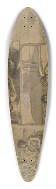 Hans Von Mares - Netze tragende Fischer sowie meist sitzende, in einer Unterhaltung begriffene Figuren 39.3 inch art pintail longboard deck