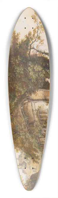 Hendrik Meijer - Extensive Landscape With Peasants Resting Before A Tavern, Others Harvesting In The Distance, And A Church On A Hill Behind 39.3 inch art pintail longboard deck