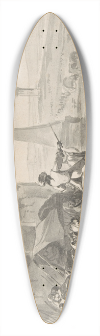 Hendrik Verschuring - Travellers and wagons fording a river in a Southern landscape 39.3 inch art pintail longboard deck