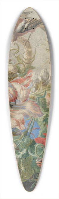 Herman Henstenburgh - A basket with flowers in a stone niche, with a barking dog and a bird 39.3 inch art pintail longboard deck