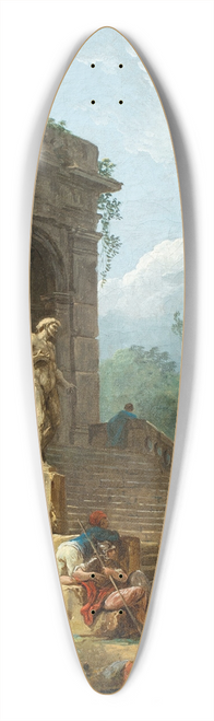 Hubert Robert - A capriccio of a classical arcade and a column with figures conversing before a statue 39.3 inch art pintail longboard deck