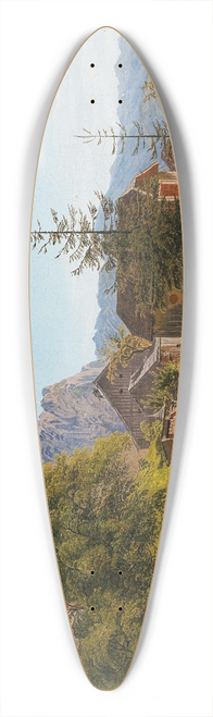 Jacob Alt - Wanderer in the Salzkammergut, the Grundlsee Lake Dam with the River Traun, in the Background on the Left the Backenstein 39.3 inch art pintail longboard deck