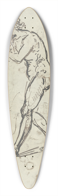 Jacob de Wit - Ausschreitende Figur mit vor der Brust verschrnkten Armen und leicht nach vorn gebeugtem Oberkrper, dazu ber das Blatt verstreute Federproben 39.3 inch art pintail longboard deck