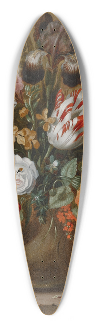 Jacob Marrel - Roses, tulips, an iris and other flowers in a stoneware vase on a ledge with a lizard, stag beetle and snail 39.3 inch art pintail longboard deck