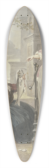 Jacobus Buys - Eine Dame steht mit ihrer Magd vor ihrem Haus und handelt mit einer Fischverkuferin 39.3 inch art pintail longboard deck