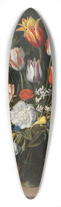 Jacob van Hulsdonck - A Still Life Of Tulips, Roses, Bluebells, Daffodils, A Peony And Other Flowers In A Glass Roemer On A Wooden Ledge With A Dragonfly 39.3 inch art pintail longboard deck