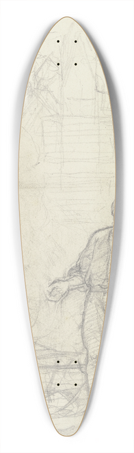 Jakob Becker - Ein Mann an einem zu Wasser gelassenen Boot, das Ruder in der Hand haltend, im Hintergrund der Wormser oder Speyerer Dom 39.3 inch art pintail longboard deck