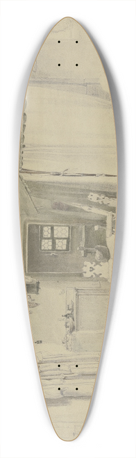 Jakob Frchtegott Dielmann - Bauernstube, rechts das Bett mit Vorhang, an der Wand hngt ein Paar Stiefel, links der Ofen, an der Wand hngen verschiedene Kleider 39.3 inch art pintail longboard deck